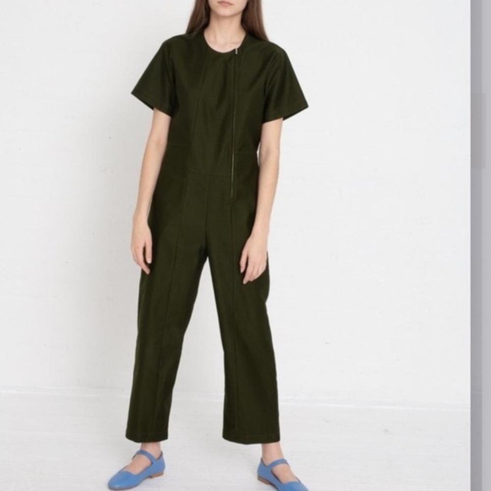 Caron Callahan Crisp Cotton Twill Crosby Jumpsuit in Olive